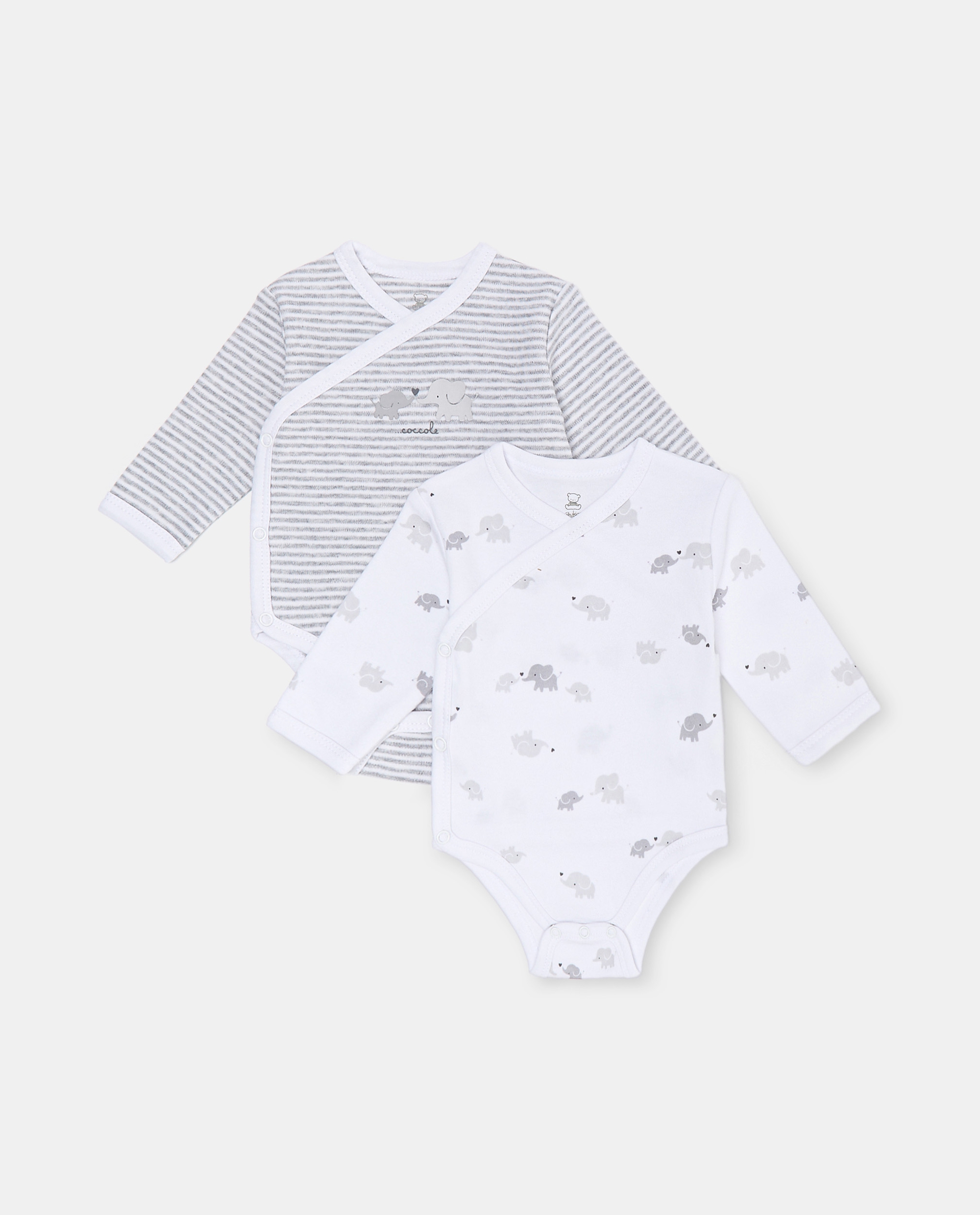 PACK 2 LONG SLEEVE BODYSUIT IN PURE COTTON FOR BABIES