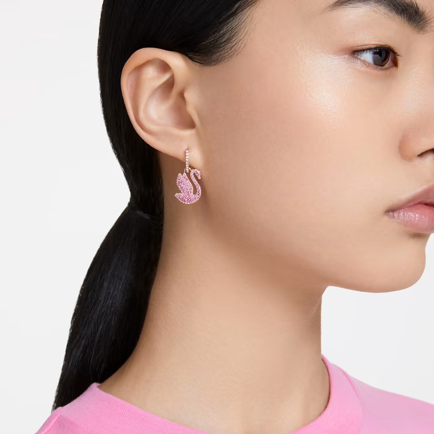 Buy Swarovski Iconic Swan Pierced Earring Jackets, Black, Rose Gold Plating