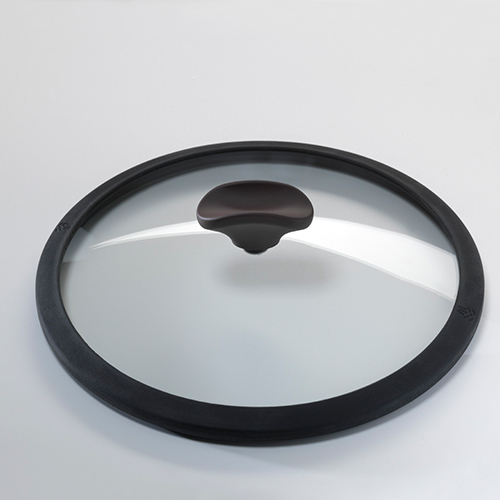 TEMPERED GLASS LID BLACK SILICONE EDGE AND BROWN KNOB