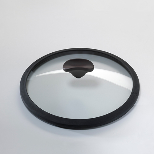 TEMPERED GLASS LID BLACK SILICONE EDGE AND BROWN KNOB