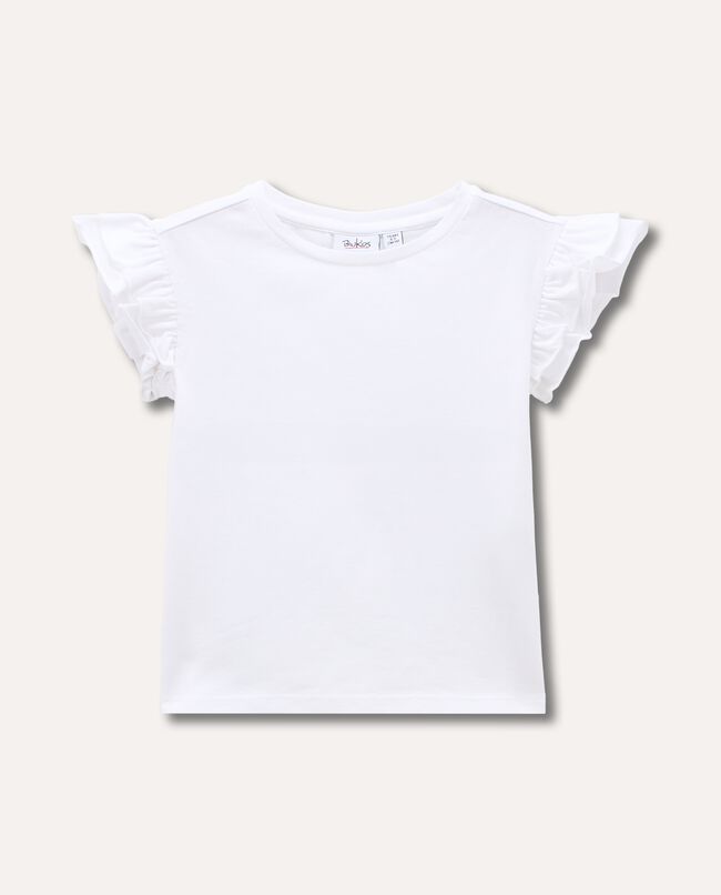 Stretch cotton T-shirt with ruffles on the sleeves for girls