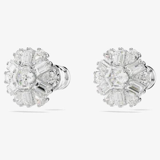 Snow Flakes White Tone Pierced Earring