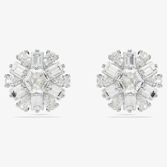 Snow Flakes White Tone Pierced Earring