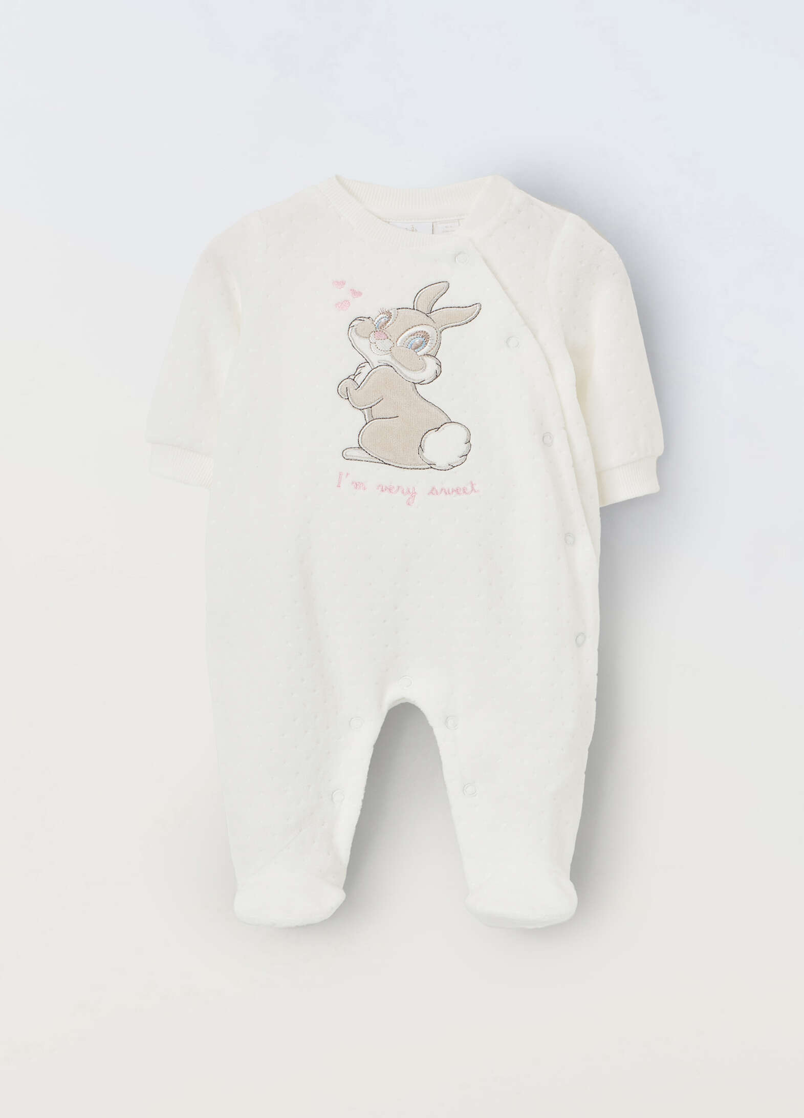 Velour baby romper with embroidery