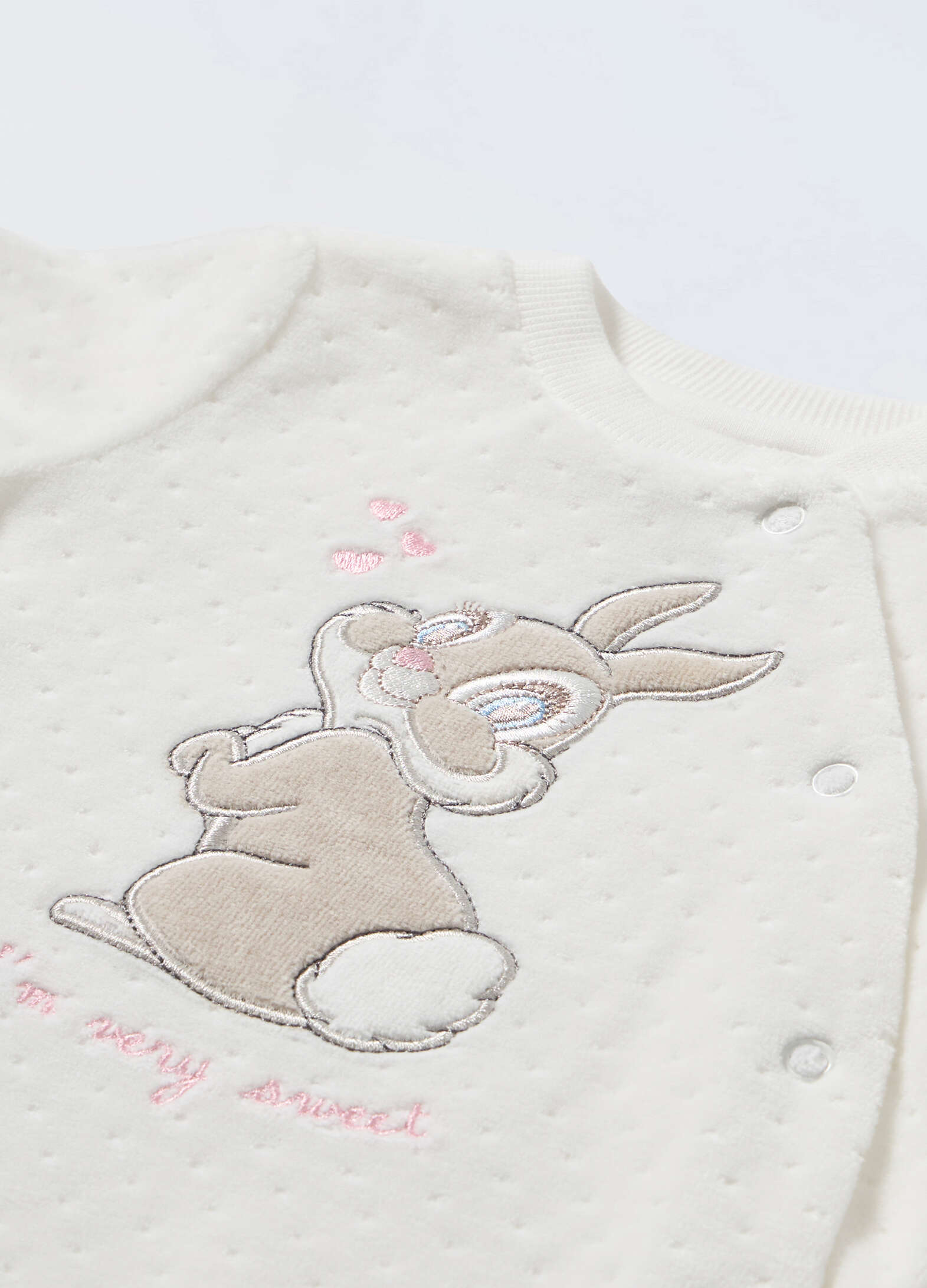 Velour baby romper with embroidery