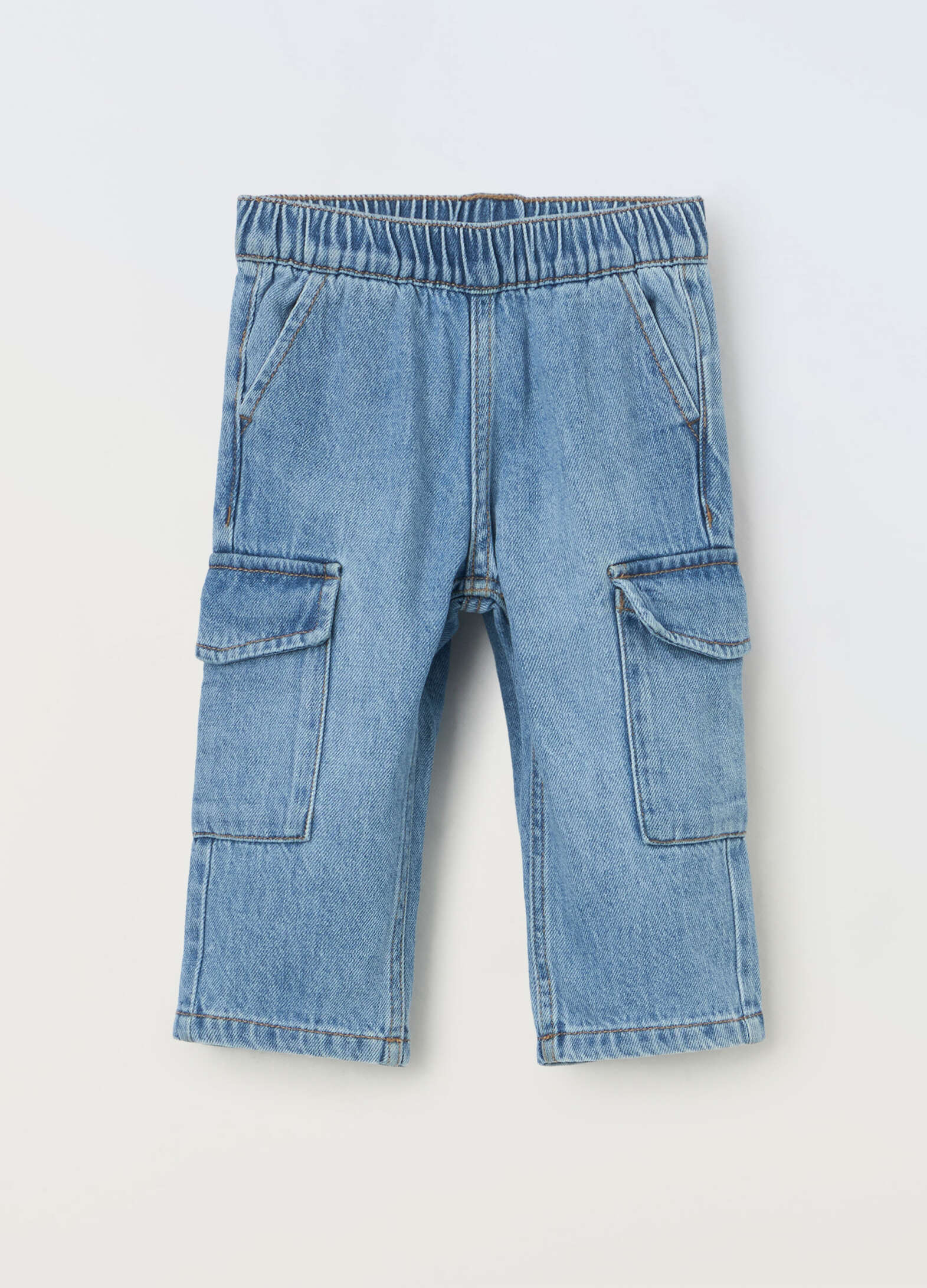 Baby Cotton Blend Denim Cargo Pants