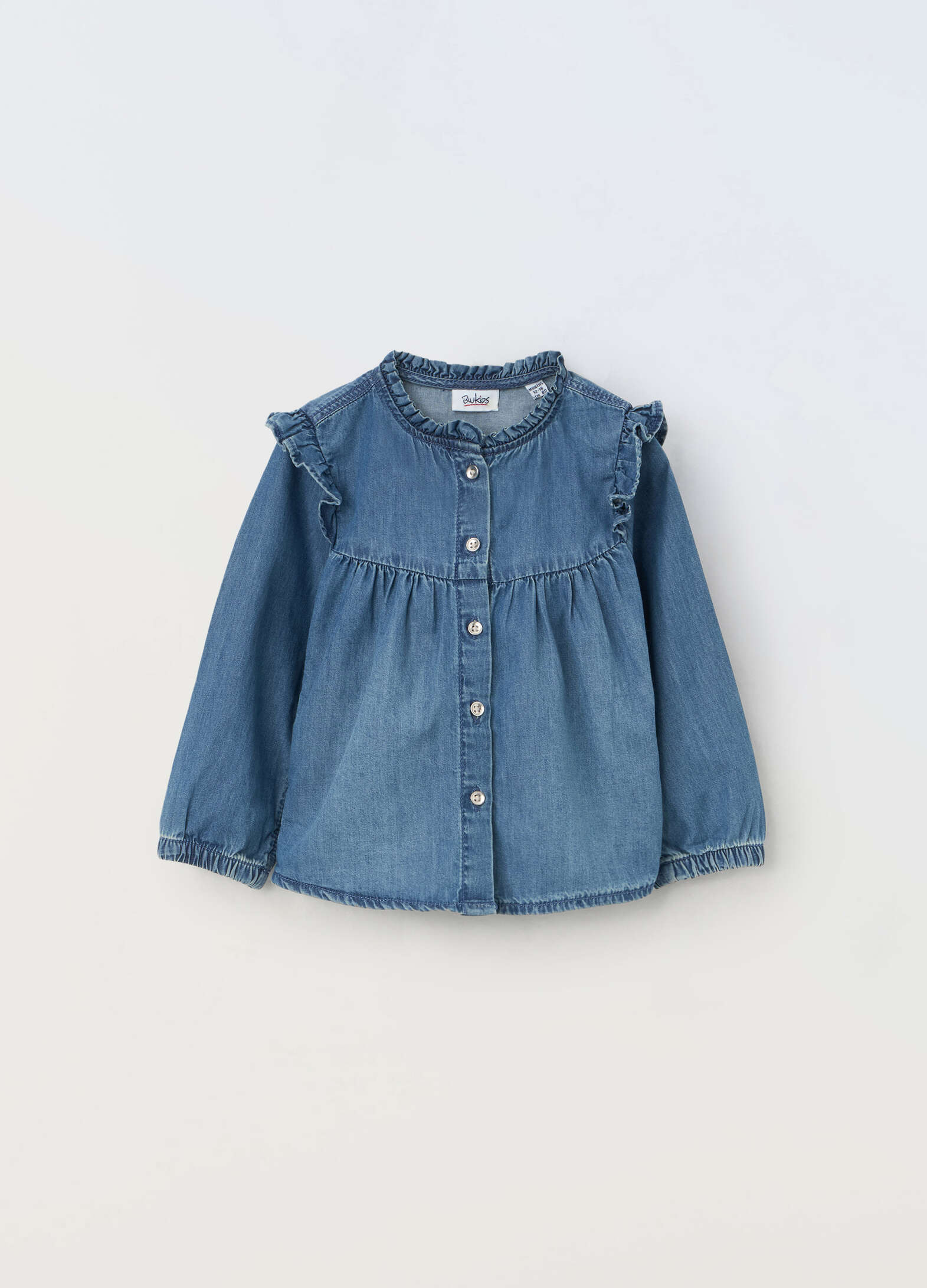 Newborn pure cotton denim shirt with ruffles