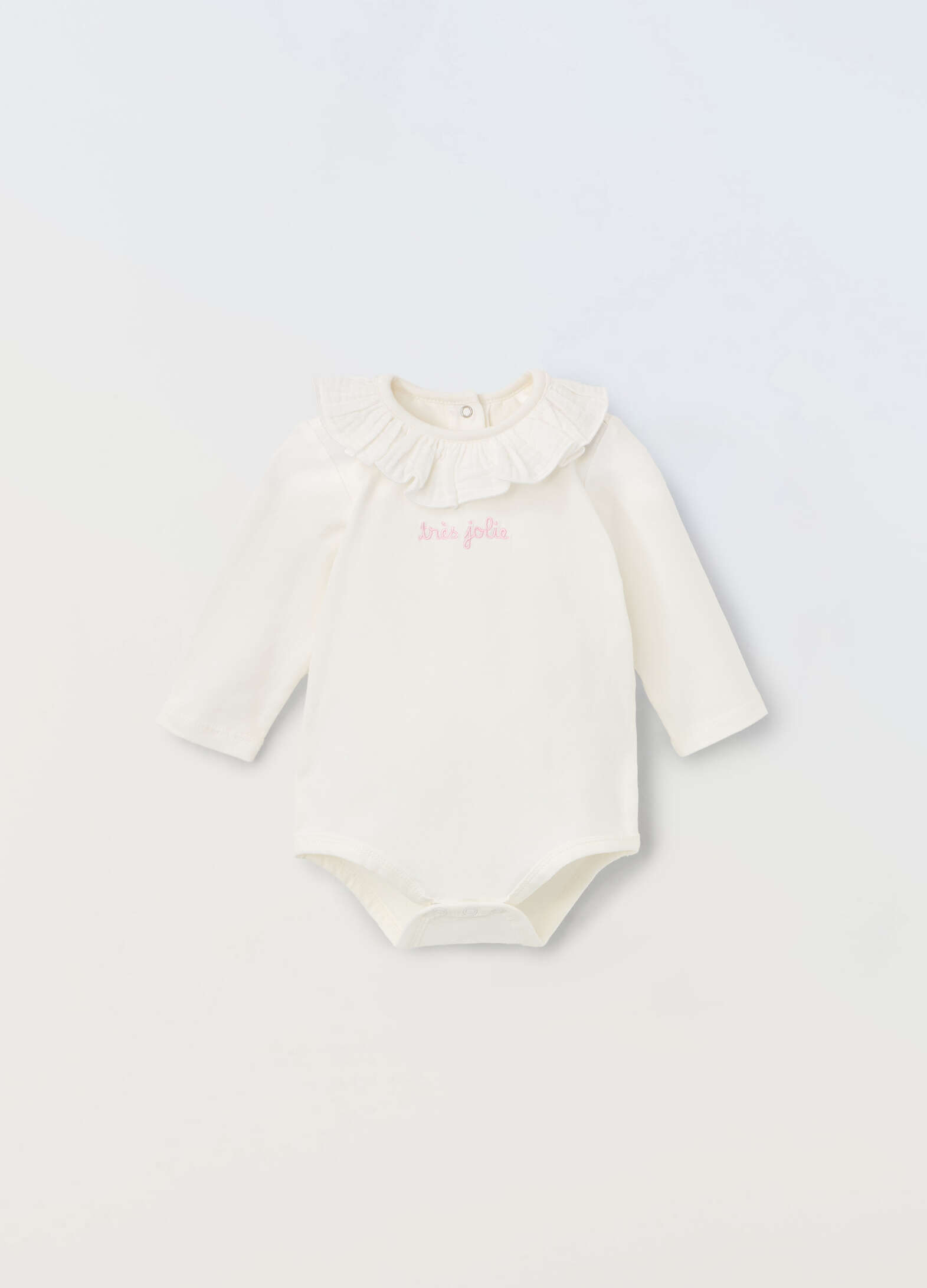 Stretch cotton bodysuit with ruffles for newborns