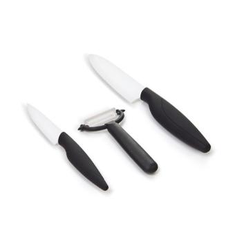 Box of 2 Ceramic Office and Chef Knives + 1 Tarrerias Bonjean White Blade Peeler