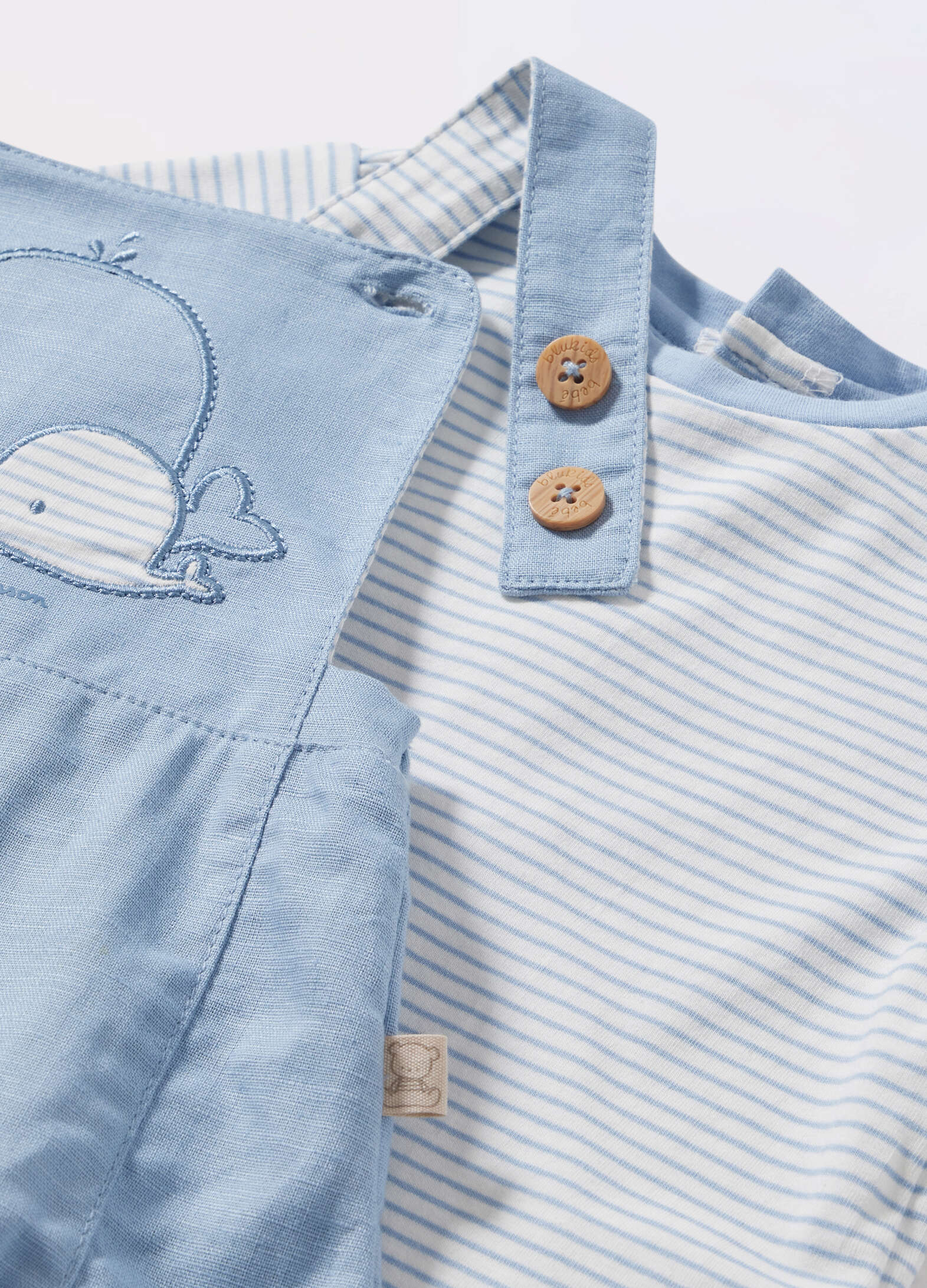 Set t-shirt + overalls in mixed linen for newborns