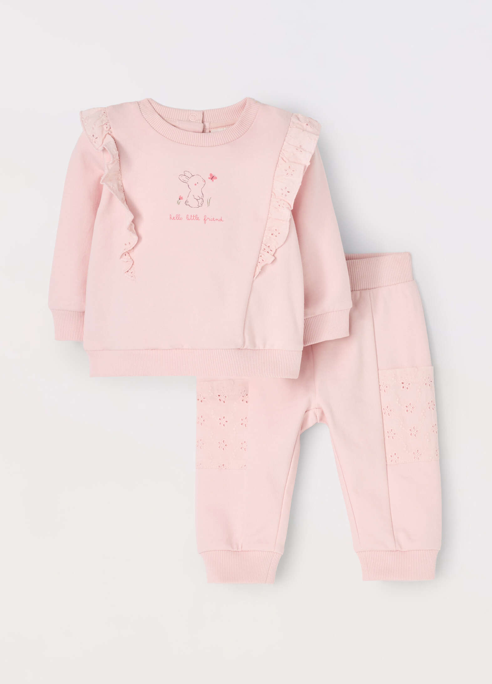 Jogging set in pure cotton fleece with ruffles for newborns