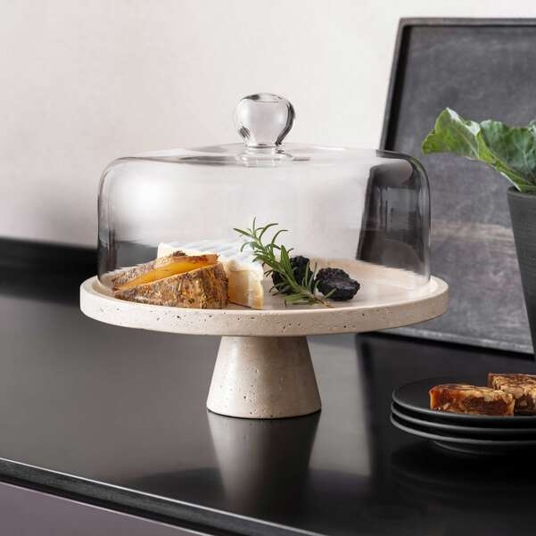 Manufacture Travertine Footed serving platter